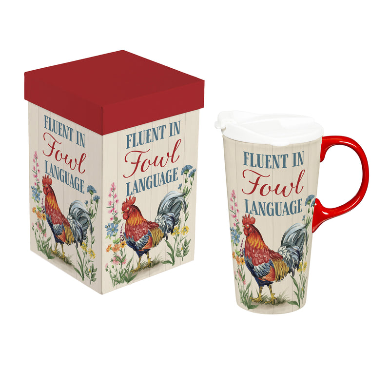 Petal & Plow Ceramic Perfect Cup, Farm Rooster Funny, 17oz, Gift Box
