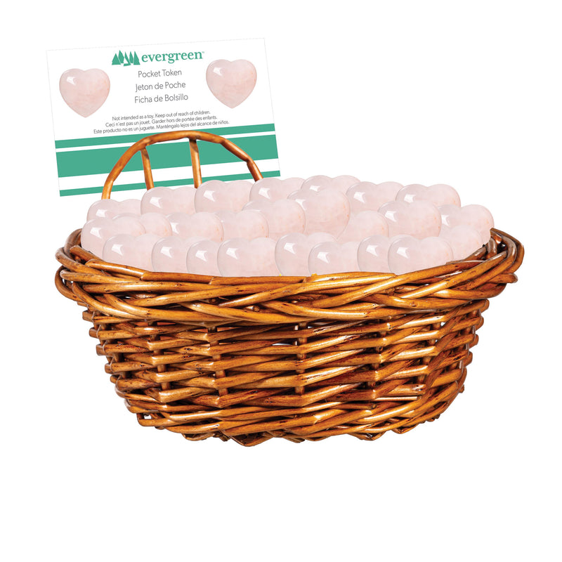 Puffy Heart Shaped Stone Wish Token, Set of 36 with Basket
