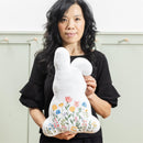 Hop Into Spring Throw Pillow, Shaped Floral Bunny, 16"X10"