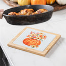 Harvest Blossom Trivet Ceramic and Wood Square Pumpkin, 7.8"