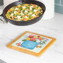 Cottage Garden Trivet Ceramic with Wood Frame, 8"