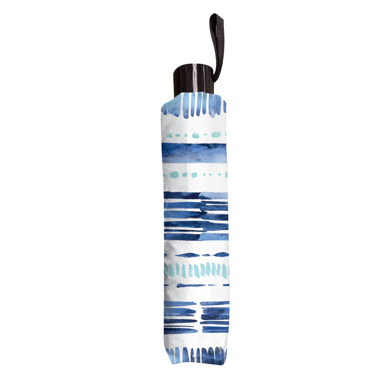 Blue Coastal Umbrella Manual Compact with Sleeve, Shibori, 38" Canopy x 22.5"H