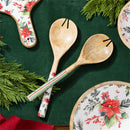 VivaStyle Poinsettia Bliss Serving Utensils, Wood Salad Server, Set of 2