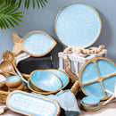 Blue Coastal Serving Utensil Wood with Scalloped Enamel Salad Servers, Set of 2, 11.25"