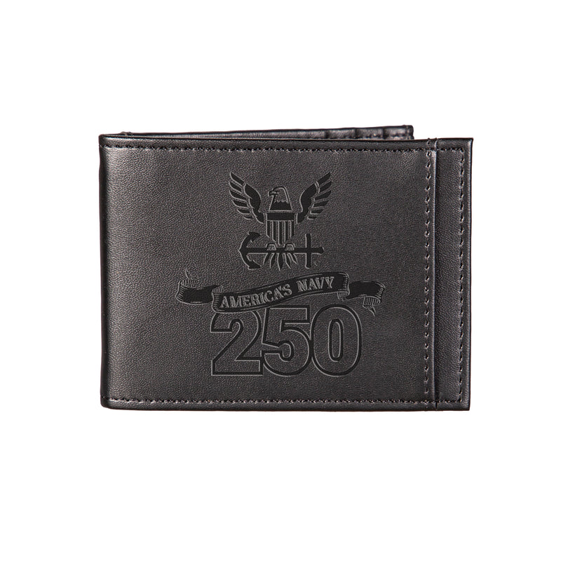 Front Pocket Wallet w/ RFID Blocking, US Navy, 250th Anniversary, Black