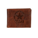 US Army, 250th Anniversary, Embossed 100% Genuine Tumbled Leather Passcase Bi-Fold Wallet, Brown