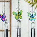 Pollinator Garden Wind Chime, Metal & Glass, Butterfly with Glass Dangle, 8.5", Asst of 3