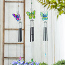 Pollinator Garden Wind Chime, Metal & Glass, Butterfly with Glass Dangle, 8.5", Asst of 3