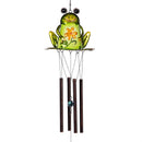 Pollinator Garden Wind Chime, Metal & Glass, Frog with Flower, 30"