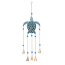 Blue Coastal Wind Chime, Glass & Metal, Sea Turtle with Bells, 36"