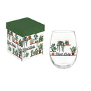 Cottage Garden Wine Glass Stemless, "Plant Lady", 17oz, Gift Box