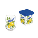 Seaside Retreat Songbird Citrus Stemless Glass Wine, 17oz, Gift Box