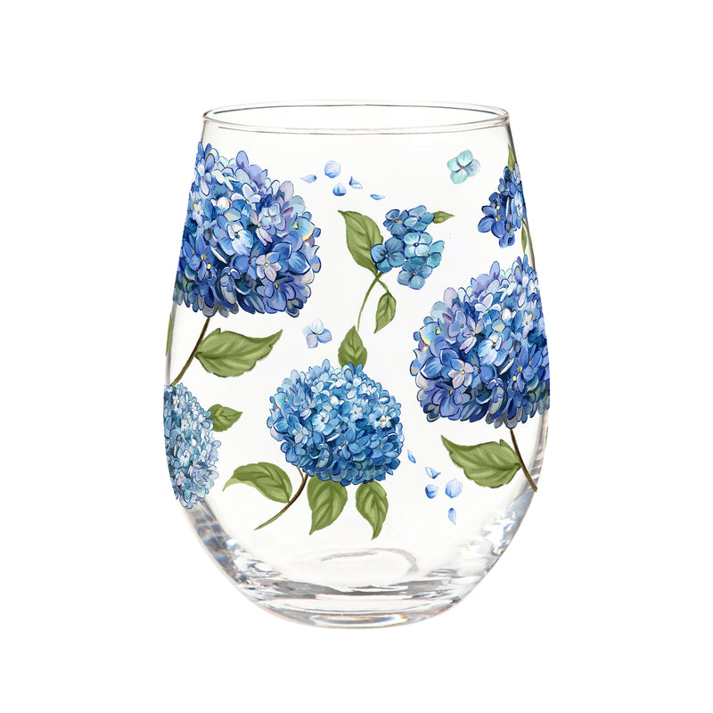 VivaStyle Wine Glass Stemless, Hydrangea, 17oz, Gift Box