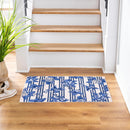 Chinoiserie Bow Blue Floral Stripe Washable Mat 24"x36"