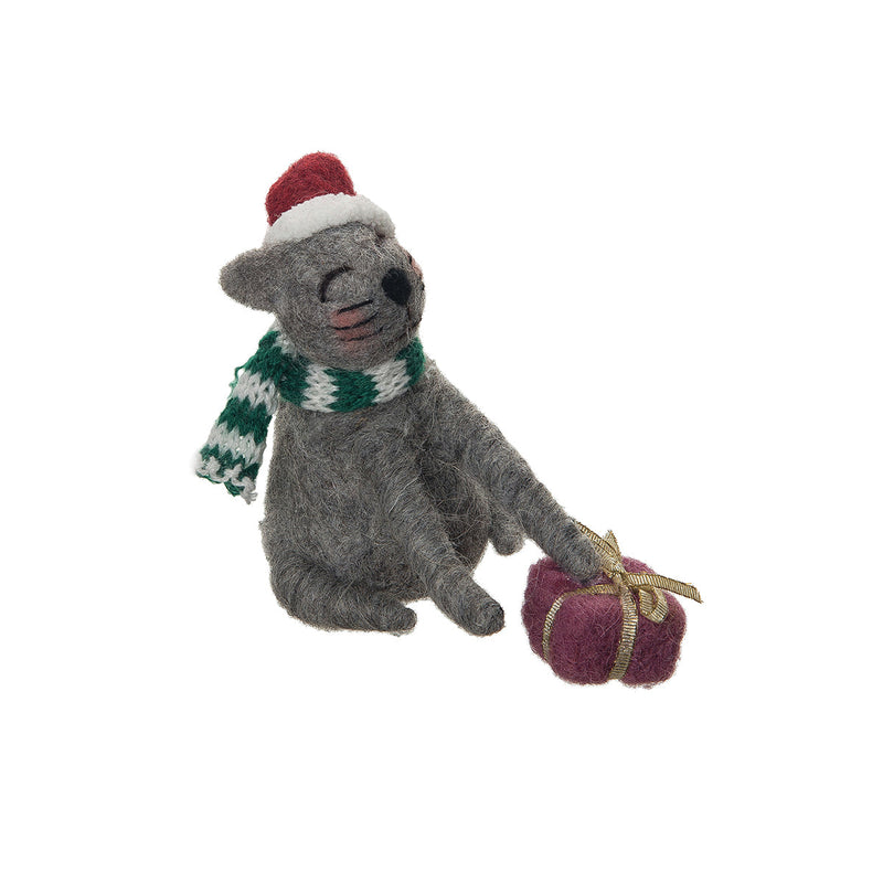 Grey Cat Santa Hat Fig