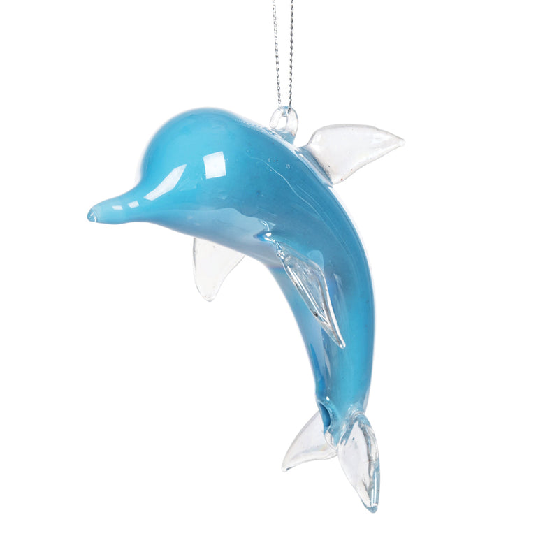 Blown Glass Blue Dolphin Orn