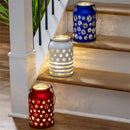 Red, White, & Bloom LED Table Decor Glass Lantern Patriotic Program, Asst of 3, 10"H