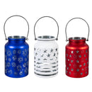 Red, White, & Bloom LED Table Decor Glass Lantern Patriotic Program, Asst of 3, 10"H