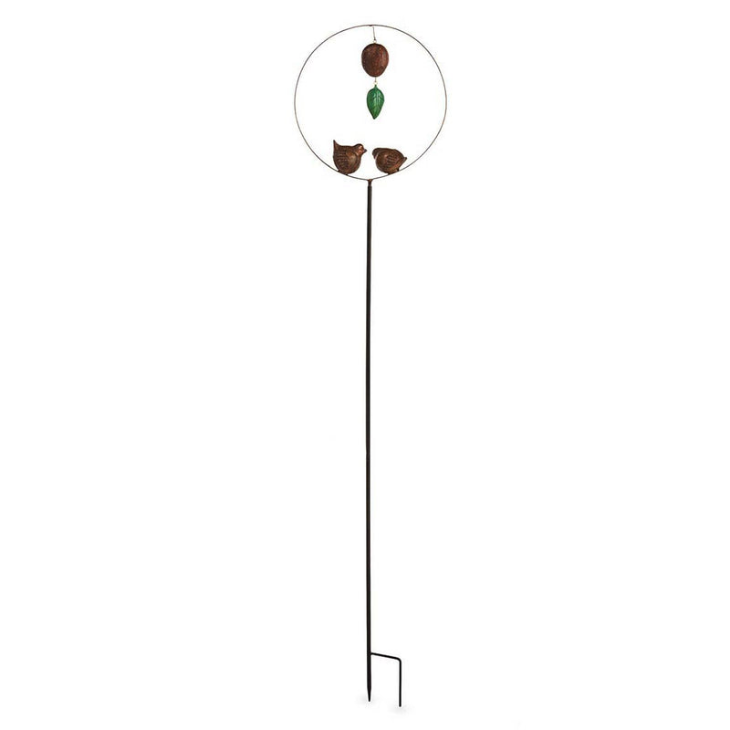 Two Faux Stone Birds in Metal Hoop Decorative Garden Stake
