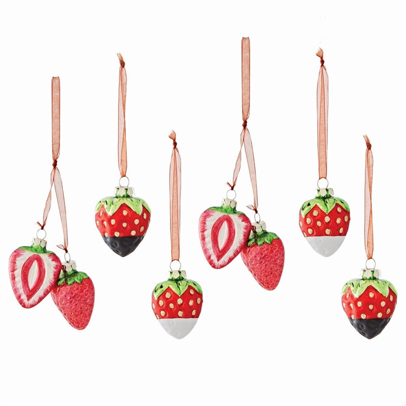 Napa Home Garden, GLASS STRAWBERRY ORNAMENTS ,SET OF 6,z4072rd