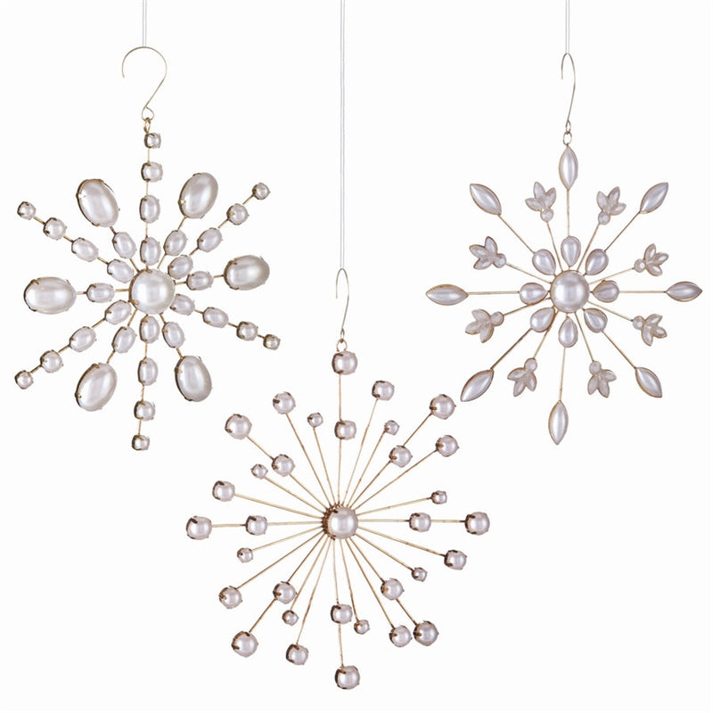 Napa Home Garden,  VINTAGE PEARL SNOWFLAKE ORNS ,SET OF 3,z4194whg