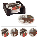 Set of 4 Coaster with Caddy, Moss and Bear