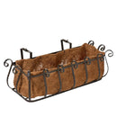 Wrought iron railing planter with coco fiber liner, Black