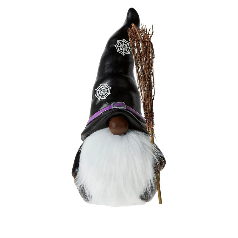 16"H LED Resin statuary, Black Witch Gnome with BlackHhat