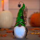16"H LED Resin statuary, Black Witch  Gnome with Green hat