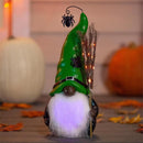 16"H LED Resin statuary, Black Witch  Gnome with Green hat
