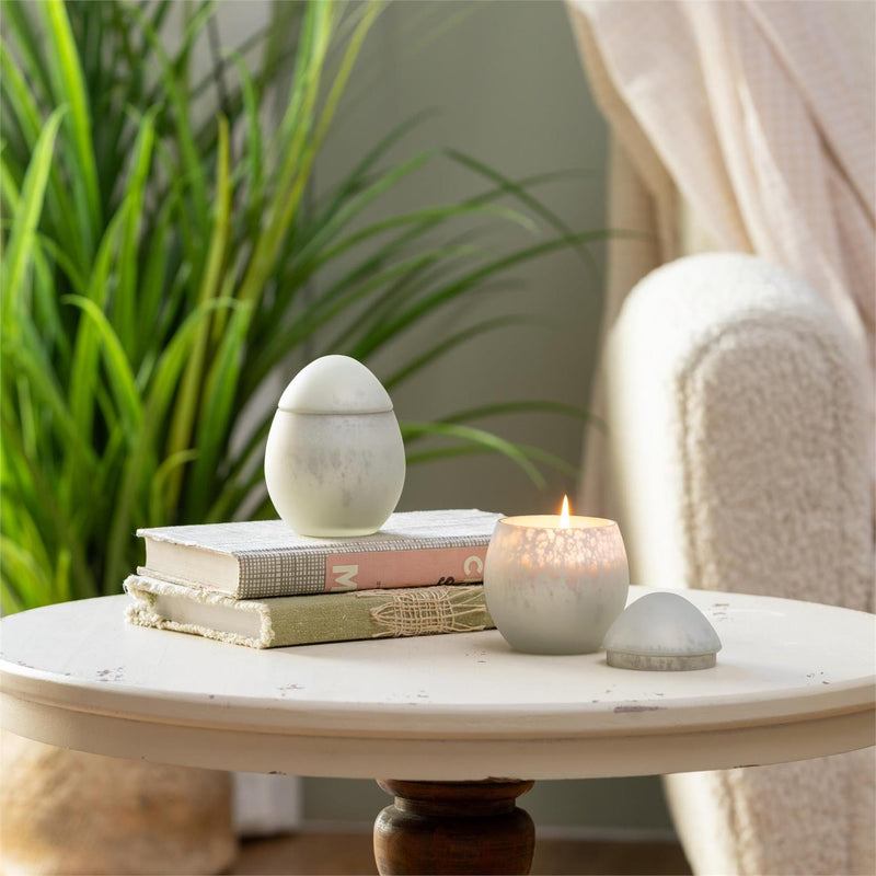 Bunny Blooms Egg Mercury Glass Candle Bright White