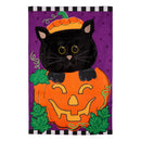 Jack O'Lantern & Black Cat Burlap House Flag,13b12025