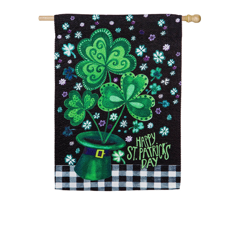 Shamrocks Buffalo Plaid House Textured Suede Flag,13es9488