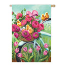 Floral Bicycle Chicks House Textured Suede Flag,13es9559