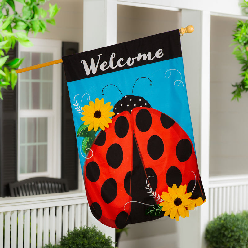 Ladybug Welcome Linen House Flag,13l11755