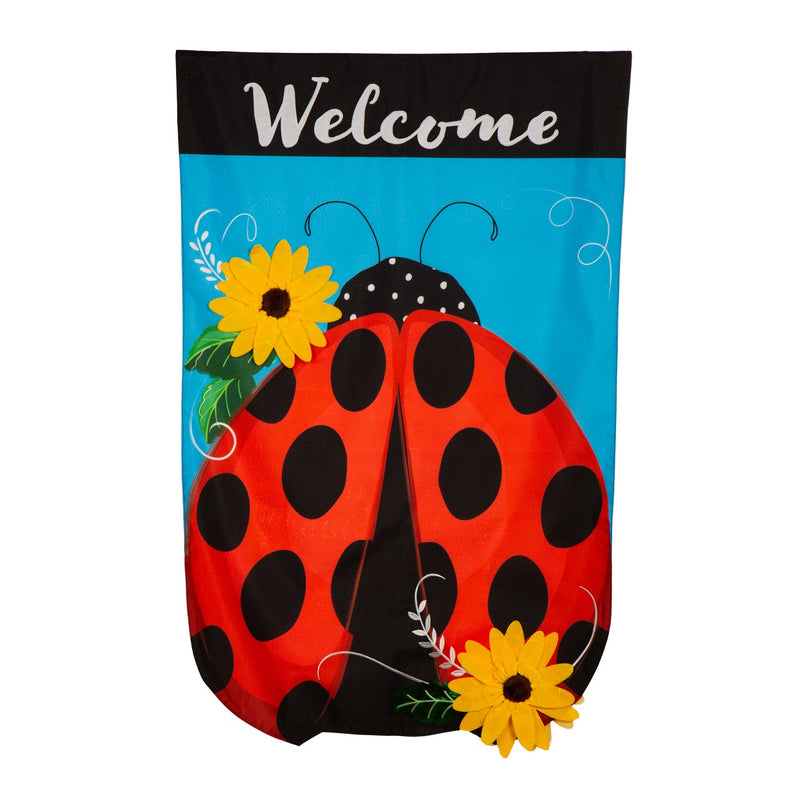 Ladybug Welcome Linen House Flag,13l11755