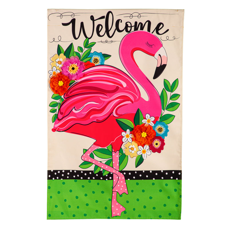 Floral Flamingo Welcome Linen House Flag,13l11799