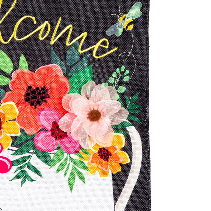 Watering Can Welcome Burlap Garden Flag,14b11756