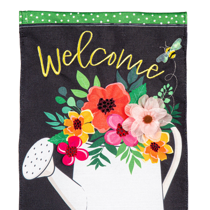 Watering Can Welcome Burlap Garden Flag,14b11756