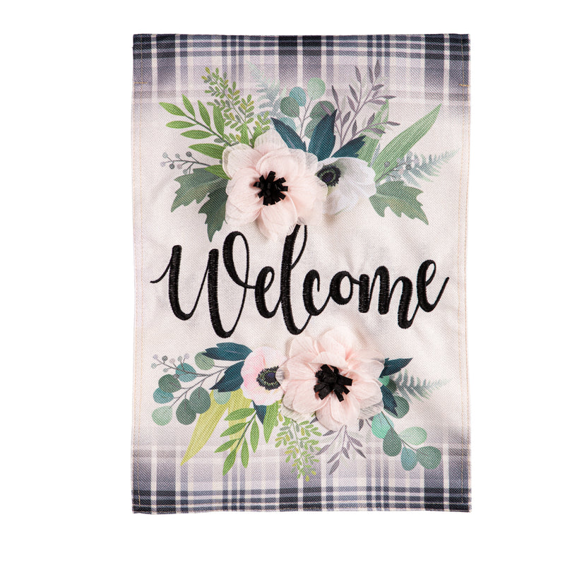 Beautiful Floral Welcome Burlap Garden Flag,14b12074
