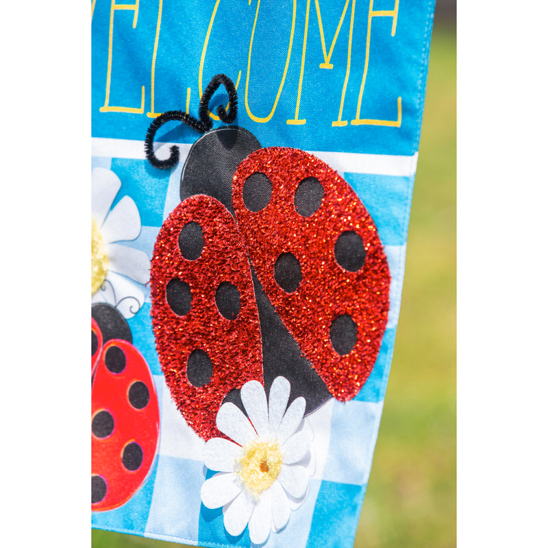 Ladybug Plaid Welcome Garden Linen Flag,14l9634