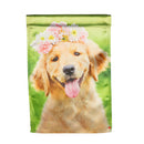 Golden Lab with Flower Crown Lustre Garden Flag,14lu11282