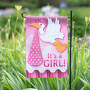 Stork with Special Delivery Suede Garden Flag, Girl,14s11964