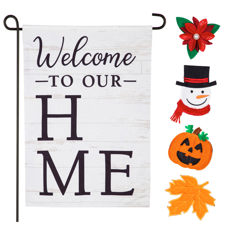 Welcome to Our Home Interchangeable Icon Garden Linen Flag,14l9308