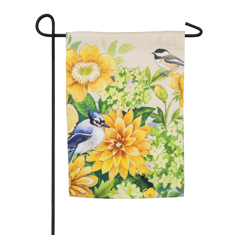 Yellow Flowers and Birds Garden Suede Flag,14s9023