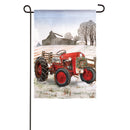 Winter Red Tractor Garden Suede Flag,14s9332