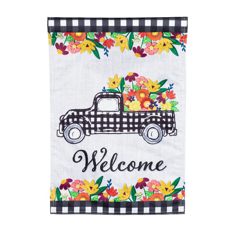 Plaid Truck Floral Garden Strié Flag,14t9709