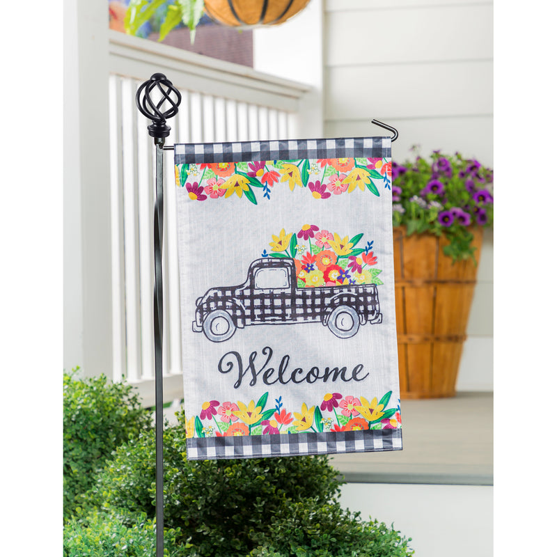 Plaid Truck Floral Garden Strié Flag,14t9709