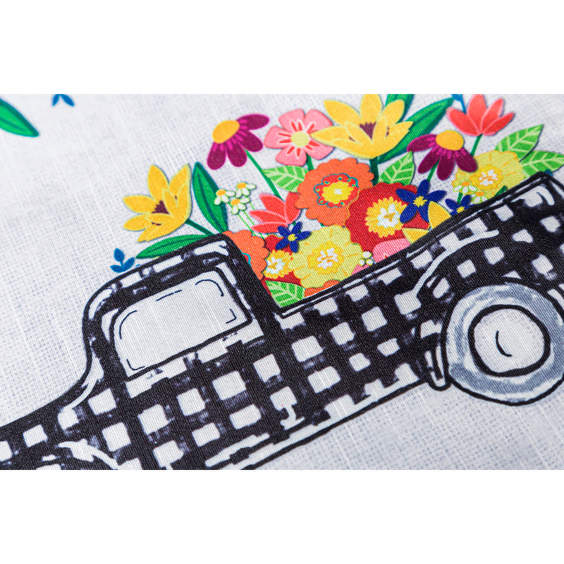 Plaid Truck Floral Garden Strié Flag,14t9709