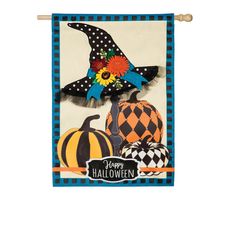Witch Hat and Pumpkins House Applique Flag,159088bl